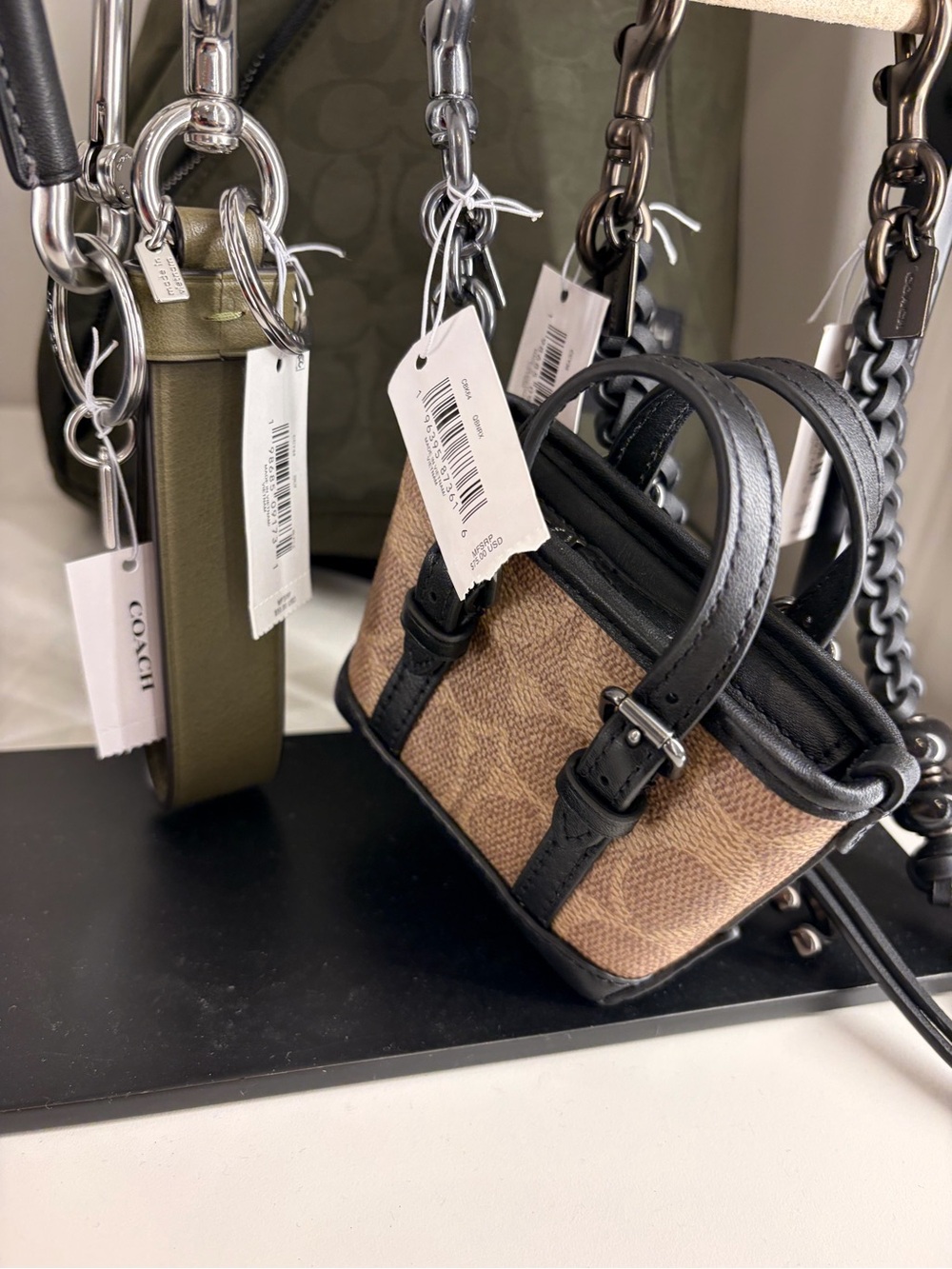Coach Mini Satchel key chain in Brown with Black Trim new
